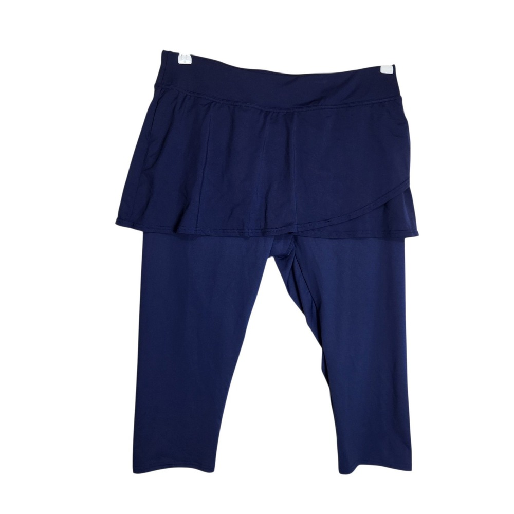 Lands End Womens Navy Blue Swim Capris with Attached Skirt Size L 14-16